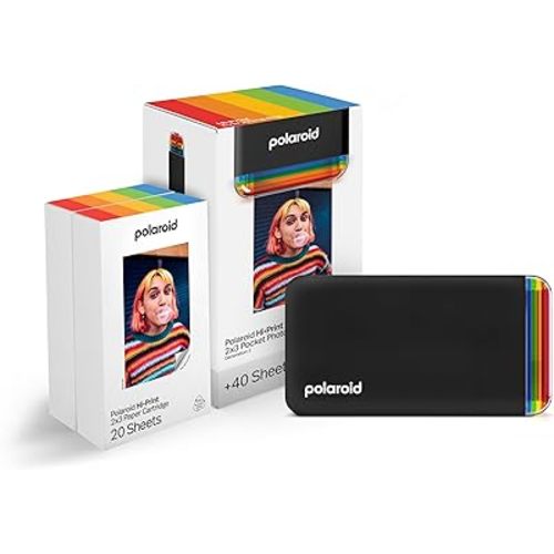 Polaroid Hi-Print + Paper Bundle- 2nd Generation Bluetooth Connected 2x3 Pocket Photo Dye-Sub Printer - Black Printer + 40 Photos (6439)