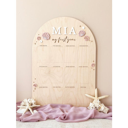 First Year Birthday Board | Monthly Milestone Photo Board |One Year Of | My First Year | 12 months photo | Boho Seashell |Mermaid party