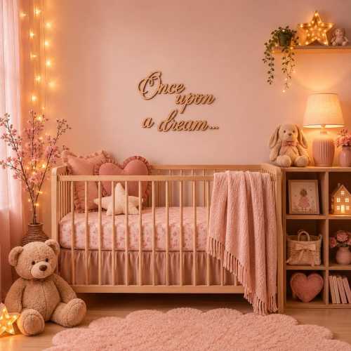 Once Upon a Dream Wooden Wall Sign • Plywood Nursery Decor • Fairytale Kids Room Wall Art • Scandinavian Script Sign • Black White Natural