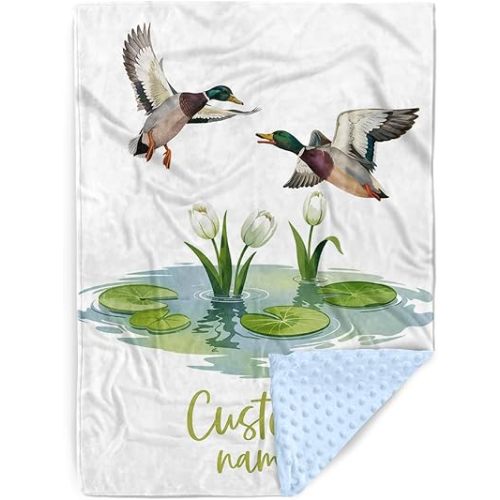 Personalized Baby Blanket with Name – Duck Theme Soft Receiving Blanket for Newborn Boys, Custom, Rustic Nursery Decor for Toddlers