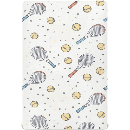Crib Sheets for Boys Vintage Tennis Ball Toddler Baby Girl for Crib,Neutral Mini Cribs Sheet Fitted,Cot Mattress 52 * 28 * 9In
