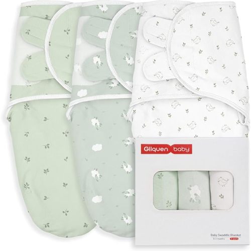 GLLQUEN BABY Swaddles 0-3 Months, 3-Pack Baby Swaddles for Newborn,Baby Girls, Boys Infant Sleep Sack, Easy Swaddling Wrap, Soft & Snug Newborn Sleep Sack, Nursery Swaddle Blankets Essentials
