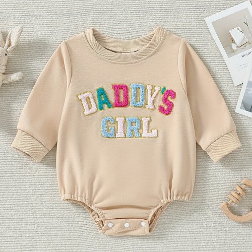 "Daddy's Girl" Embroiderd Infant's Bodysuit, Casual Long Sleeve Triangle Onesie, Baby Girl's Outdoor Clothing