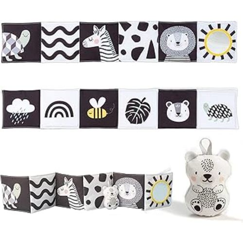 Taf Toys Newborn Soft Activity Book Black & White High Contrast Baby Book Infant Sensory Toys Tummy Time Soft Cloth Books for Babies Textured Fabric Crinkling Shapes Patterns 0-12 Months Newborn Toys