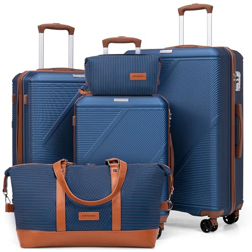 CONCEPTEN Luggage Sets 5 Piece, Hardside Spinner Suitcases with Wheels, Lightweight Carry On Luggage Set with TSA Lock, 20in 24in 28in ABS Hardshell Travel Set, Blue