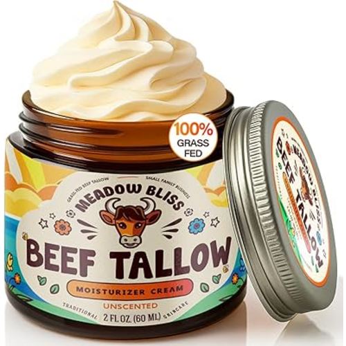 Beef Tallow for Skin - Moisturizer Cream - 100% Grass Fed - Whipped Beef Tallow - Organic Jojoba Oil - Organic Shea Butter - Supports Eczema, Rosacea - Made in USA - Unscented - 2 oz