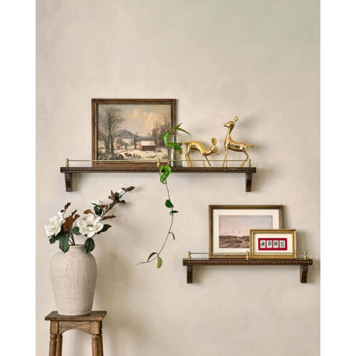 Gloria Carved Wood and Brass Picture Ledge
