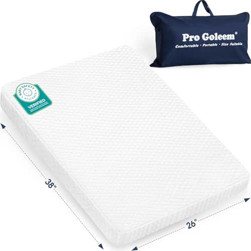 Pro Goleem Pack and Play Mattress (38"x26"), Waterproof Pack n Play Mattress Pad with Carry Bag, Firm Playard Mattress with Soft Cover, for Babies and Toddlers