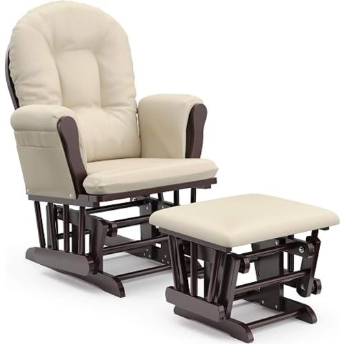 Storkcraft Premium Hoop Glider & Ottoman, Natural/Beige | GREENGUARD Gold Certified, Solid Wood Craftsmanship, Convenient Storage Pockets, Glider Rocking Chair for Nursery