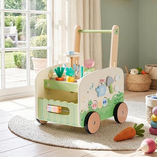 ROBOTIME Wooden Baby Walker, 10-in-1 Garden Activity Center Toys, Green