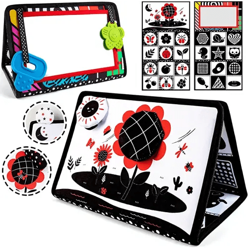 teytoy Tummy Time Mirror Infant Newborn Toys 0-3 Months Brain Developmental Baby Mirror Tummy Time Black and White High Contrast Baby Toys 4 6 9 12 Month Boys Girls Crawling Sensory Toy