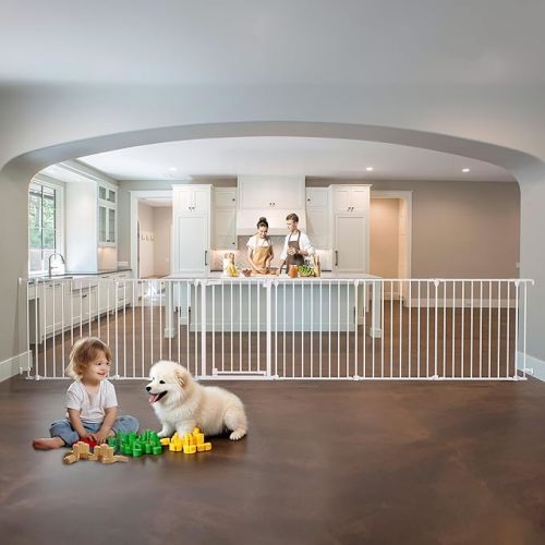 150" Extra Wide Baby Gate, Play Yard Child Safety Gate, Dog Gates with Auto-Close Door, Double Locking System for The House Doorways, Fireplace, Kitchen, 6-Panels, 30" Tall