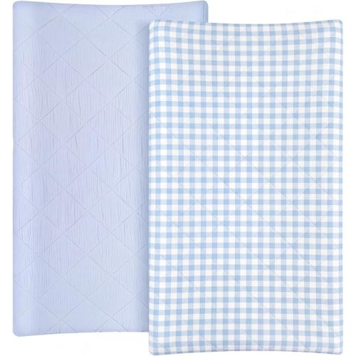 Frienda 2 Pack Blue Gingham Changing Pad Covers Waterproof 32 x 16 Inch