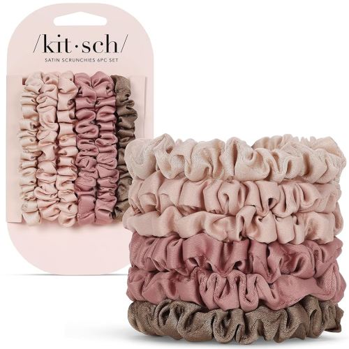 Kitsch Satin Scrunchies for Women - No Crease Hair Ties for Girls | Scrunchies For All Hair Types and Textures, Perfect for Day or Night - 6 Pcs, Terracotta