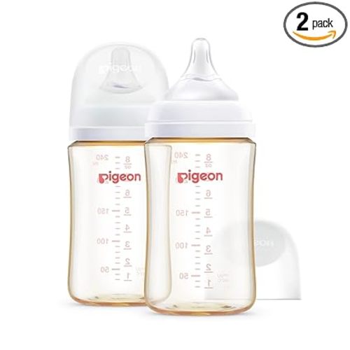PPSU Nursing Baby Bottle Wide Neck, Anti-Colic, Streamlined Body, Natural Feel, Easy to Clean, 8 Oz (Pack of 2), Includes 2pcs M Nipples (3m+)