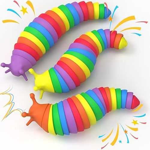 Cevioce 3PCS Slug Fidget Toys Bulk, Toddler Christmas Stocking Stuffers for Kids 3+ Sensory Figette Worm for Adults Stress Relief for Autism ADHD Autistic Caterpillar Travel Toys Gifts for Boys Girls