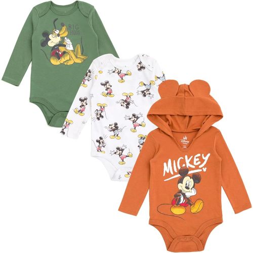 Disney Classics Mickey Mouse Winnie the Pooh Minnie Baby 3 Pack Bodysuits Newborn to Infant Sizes (Newborn - 24 Months)