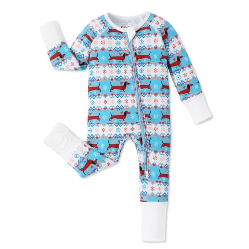 PATPAT Organic Cotton Baby Footie Pajamas with Two-Way Zipper & Mittens