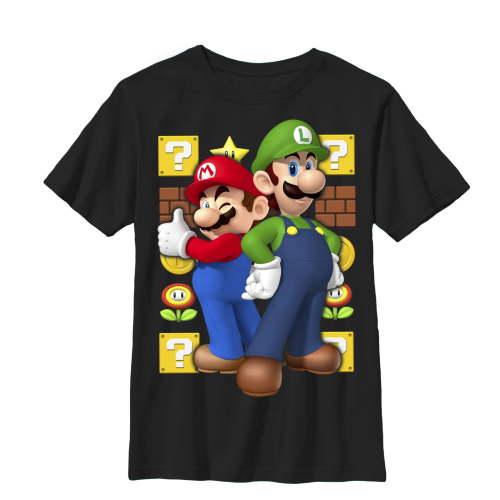 Boy's Nintendo Mario and Luigi Graphic Tee Black X Large
