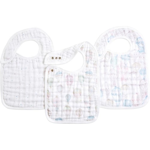 aden + anais 3-Pack Classic Organic Cotton Muslin Snap Bibs, Above The Clouds Pink