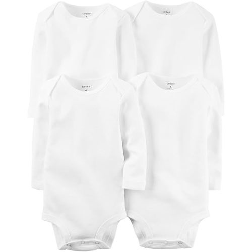 Carter's Unisex-Baby 4-Pack Long Sleeve Bodysuits - White - Newborn
