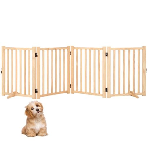 Wooden Freestanding Dog Gate, Collapsible Pet Gate with Support Feet, Indoor Dog Fence for The House,Doorways, Stairs -4 Panel H:24”
