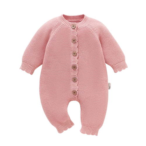 YIXPOH Baby Long Sleeve Knit Romper Neutral One-Piece Jumpsuit With Button Closure Soft Cotton Knit Outfit Pink 0-1 Months