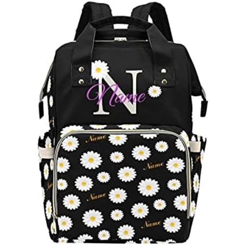 Personalized Diaper Bag with Monogram Name for Mom, Customized Large Capacity Diaper Backpack for Baby Girls, Custom Waterproof Baby Nappy Bag, Gift for Mommy Mom Newborn Infant, Floral Flower