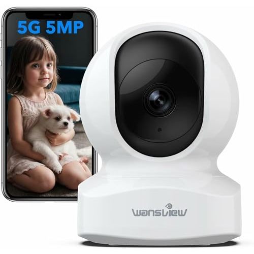wansview Security Camera, IP Camera, WiFi Home Indoor Camera for Baby/Pet/Nanny, 2 Way Audio Night Vision, Compatible with Alexa, with TF Card Slot and Cloud, Q5 (White, 5MP)