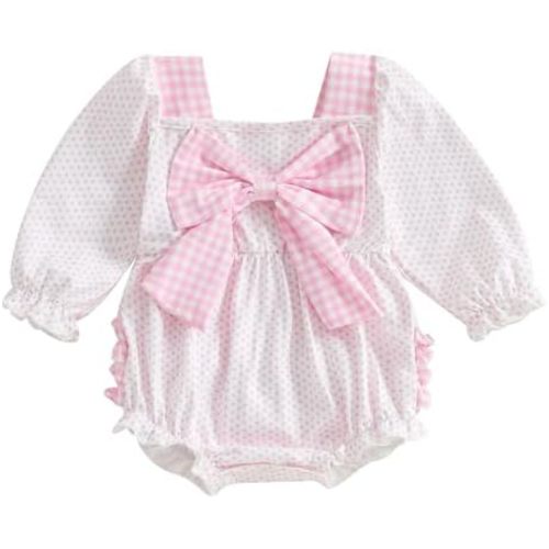 Infant Baby Girl Long Sleeve Bubble Romper Plaid Bowknot Bodysuit Jumpsuit Newborn Fall Winter Clothes