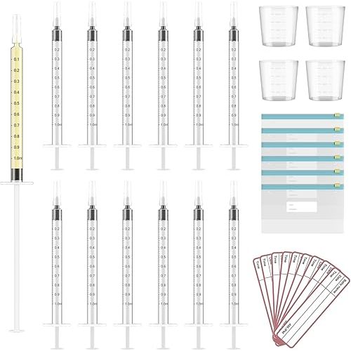 60 Sets 1Ml Colostrum Collector Kit Include 60 1ml No Needle Sterile Syringes with Cap, 4 Measuring Cup, 6 Zip-Lock Storage Bags, 60 Labels for Breast Milk Collector