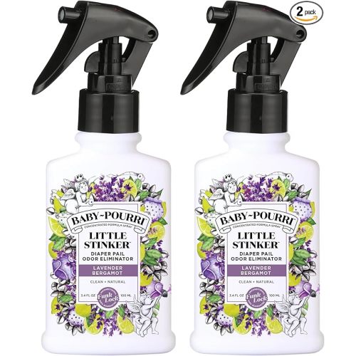 Baby-Pourri Little Stinker Diaper Pail Deodorizer Spray, 3.4 Fl Oz, Up to 150 Uses, Odor Freshener with Essential Oils, Nursery Essentials, Lavender, Bergamot, Eucalyptus & Vanilla Scent, (Pack of 2)