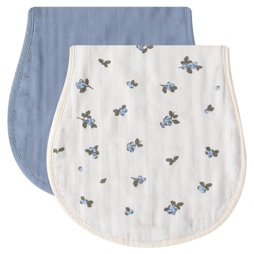 LifeTree Muslin Baby Burp Cloths - Soft 2 Pack Organic Cotton Large 22'' by 10'' Absorbent Milk Spit Up Rags - Burping Cloths for Newborn, Girls Boys (Blueberries and Mist Blue)
