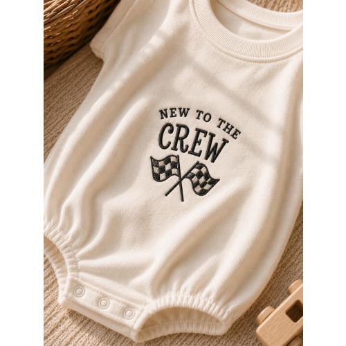New To The Crew Embroidered Romper, Racing Baby Outfit, Checkered Flag Bodysuit, Baby Gift For Racing Families