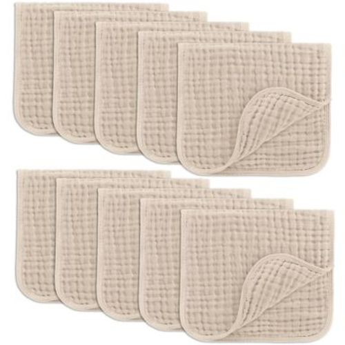 Muslin Burp Cloths Large 100% Cotton by Comfy Cubs (Sand, Pack of 10)