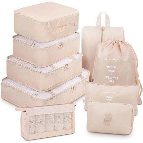 Maison 9pc Luggage Travel Organizer Cubes (Creme)