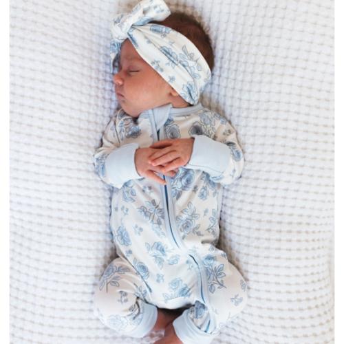 In My Jammers Blue Rose Garden Zipper Romper, In My Jammers, In My Jammers Blue Rose Garden Zipper Romper | Basically Bows & Bowties