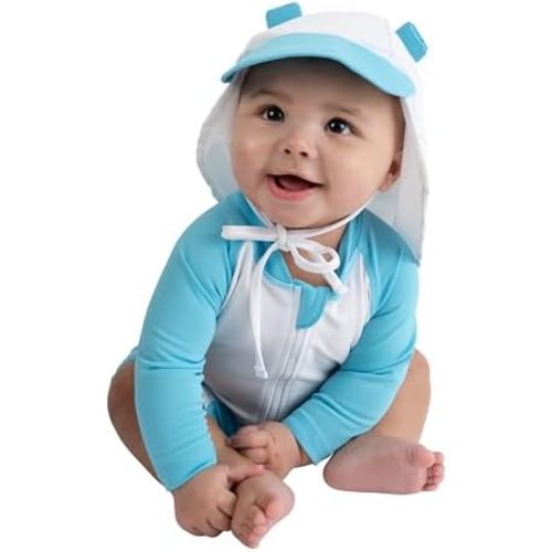 Cuddle Club UPF 50+ Long-Sleeve Baby Swimsuit, Sun Protection Sunsuit for Newborn, Infant, Toddler - Boys and Girls