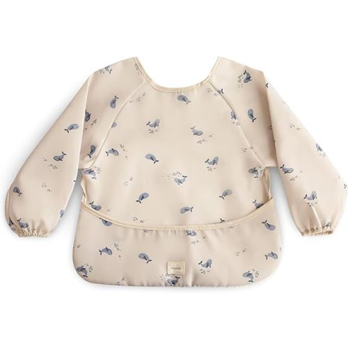 mushie Long Sleeve Baby Bib | Water Resistant Adjustable Fit for Ages 6-24 Months