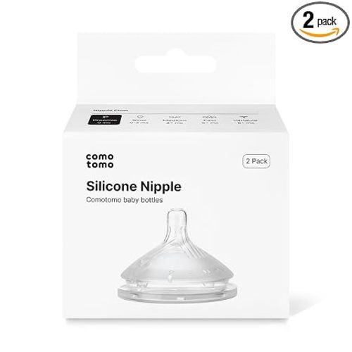 Comotomo Silicone Replacement Nipples for Baby Bottle Gen 2 (2026 Release) - Soft, Silicone Nipples with Dual Anti-Colic Vents Designed for Natural Latch (Pack of 2), Preemie Flow (0+ Months)
