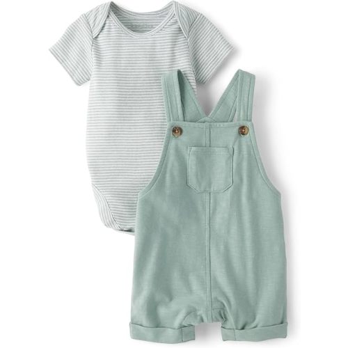 The Children's Place Baby Boys' And Newborn Short Sleeve Bodysuit and Overalls 2 Piece Playwear Set