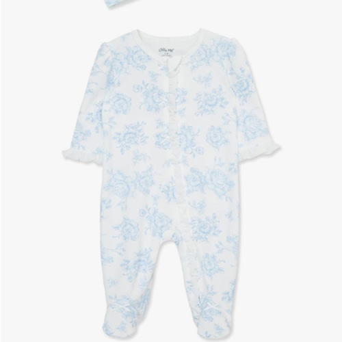 Little Me Clothes for Baby Girls 100% Cotton 2Pc Zipper Closure Footie and Headband Set, Baby Essentials, Preemie to 9 Months