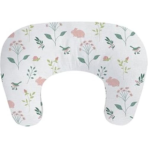 Little Grape Land Muslin Nursing Pillow, Soft 100% Cotton Breastfeeding Pillow with Breathable Removable Cover,Pink Bunny Breast Feeding Pillows for Babies 0-12 Months with Protective Zipper