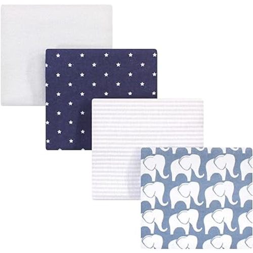 Hudson Baby Unisex Baby Cotton Flannel Receiving Blankets, Boy Elephant, One Size