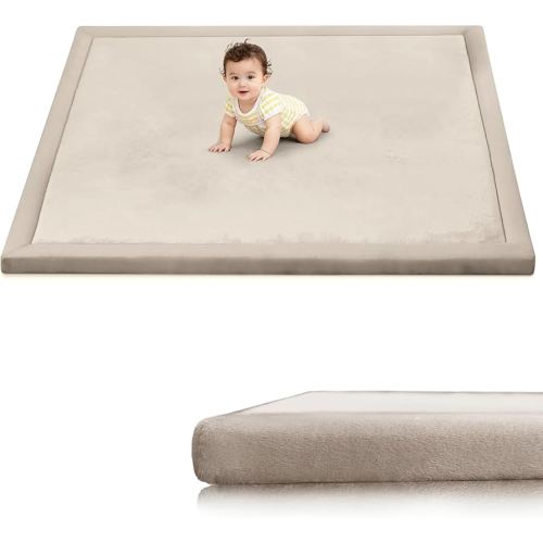 Ultra Soft Baby Play Mat for Floor, 50"x50" Playpen Mat, 1.3" Thick Memory Foam, Non-Slip Tummy Time Mat for Infants, Toddlers, and Kids – Water-Repellent Coral Velvet, Easy Care