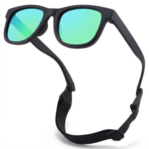 Polarized Baby Sunglasses with Strap, Infant 0-24 Months | Adjustable Strap for Newborn Toddler Boys, TPEE BPA-free Frame, UV400 Protection, Baby Beach Essentials