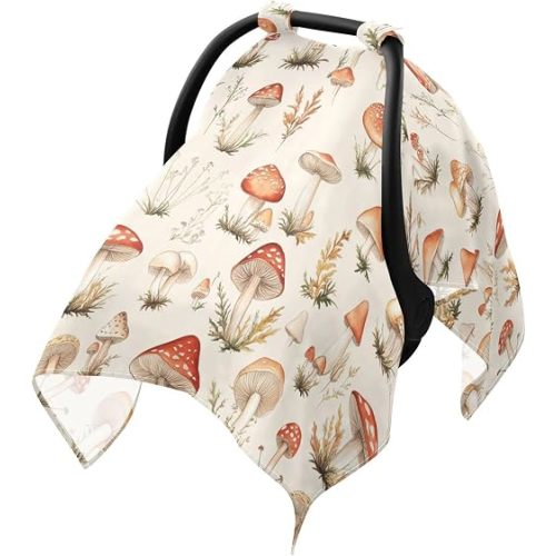 Vintage Mushrooms Forest Car Seat Cover Baby Breathable Soft Infant Carseat Covers Canopies Babies Carrier Covers for Girl Boy
