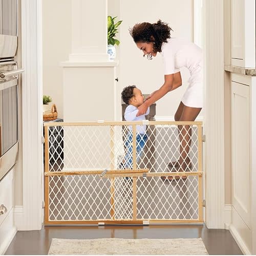 Wooden Baby Gate- Adjustable 26.5 to 42 Inches Wide - 23 Inches Tall