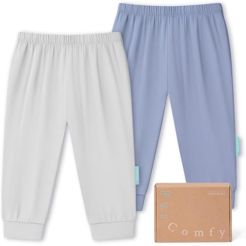 PurComfy Supersoft Baby Pants, 2-Pack Premium Bamboo Viscose Jogger Pants, Elastic Waist, Unisex 0-24 Months