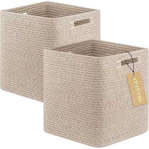 OIAHOMY Storage Cubes, 13 Inch Cube Storage Organizer, Collapsible Storage Bins, Baskets for Organizing, Storage Bins for Shelves-Brown, 2-PACK